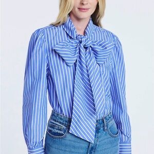 Elegant Blue Striped Blouse with Bow
